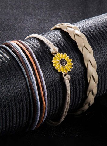 3Pcs Fashion Sunflower Woven Anklet Set