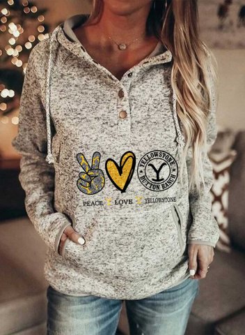 Women's Hoodies Letter Peace Love Yellowstone Long Sleeve Daily Casual Pocket Drawstring Hoodie