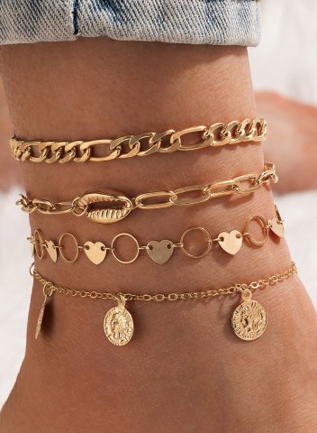 Women's Anklets Thick Chain Round Piece Shell Love Circle 4-piece Anklet