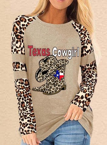 Women's Texas Cowgirl & Texas Flag Sweatshirt Color Block Long Sleeve Round Neck Casual Pullovers