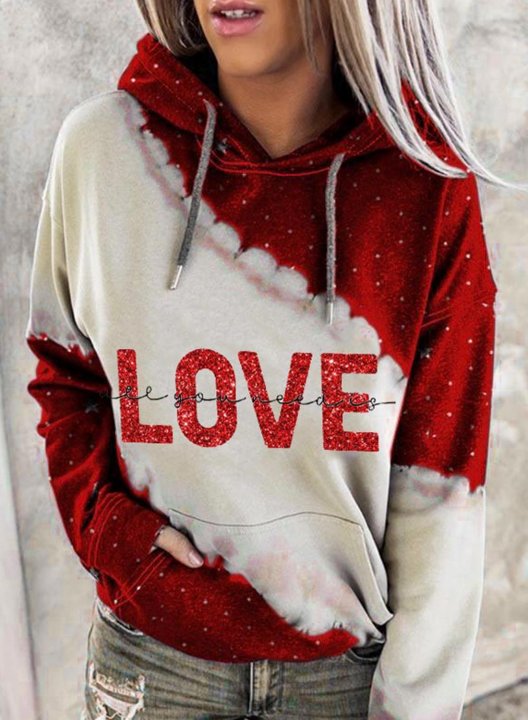 Women's Sequin Love Letter Hoodies Color Block Drawstring Long Sleeve Pocket Casual Daily Hoodies