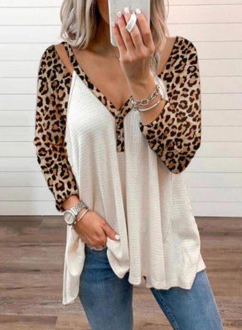 Women's Pullovers Leopard Color Block Long Sleeve V Neck Daily Casual Pullover