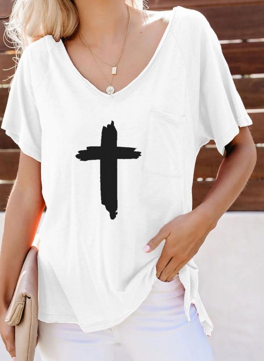 Women's T-shirts Print Short Sleeve V Neck Daily T-shirt