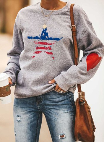 Women's Sweatshirts American Flag Print Geometric Color Block Long Sleeve Sweatshirt