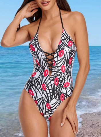 Women's One Piece Swimwear Leopard Color Block Halter Twisted Casual One-Piece Swimsuits One-Piece Bathing Suits