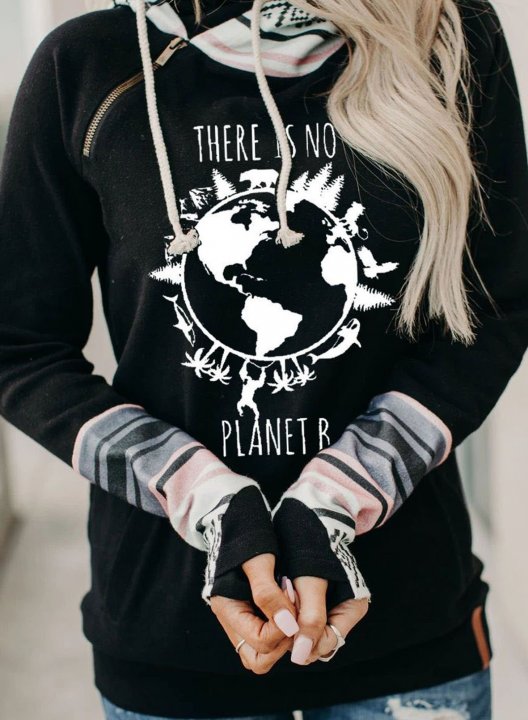 Women's Hoodies there is no planet b Print Fruits Plants Letter Long Sleeve Daily Drawstring Hoodie