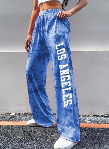 Women's Pants Los Angeles Letter Color Block Tiedye Straight Mid Waist Full Length Casual Pocket Pants