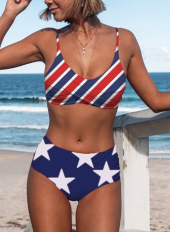 Women's Bikinis Color Block Flag Sleeveless Unadjustable U Neck Padded Twisted Vacation Bikini