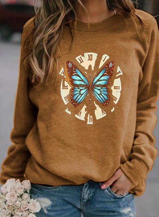 Women's Pullovers Butterfly Color Block Round Neck Long Sleeve Daily Casual Pullovers