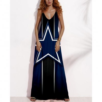 Women's Summer DALLAS COWBOYS Fan Print V-neck Sleeveless Loose Long A-line Dress