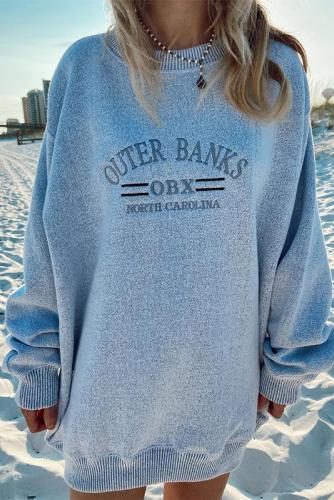 OUTER BANKS OBX Letter Long Sleeve Oversized Crewneck Boyfriend Sweatshirt