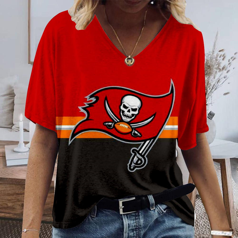 Tampa Bay Buccaneers V-Neck Short-Sleeved Loose T-Shirt