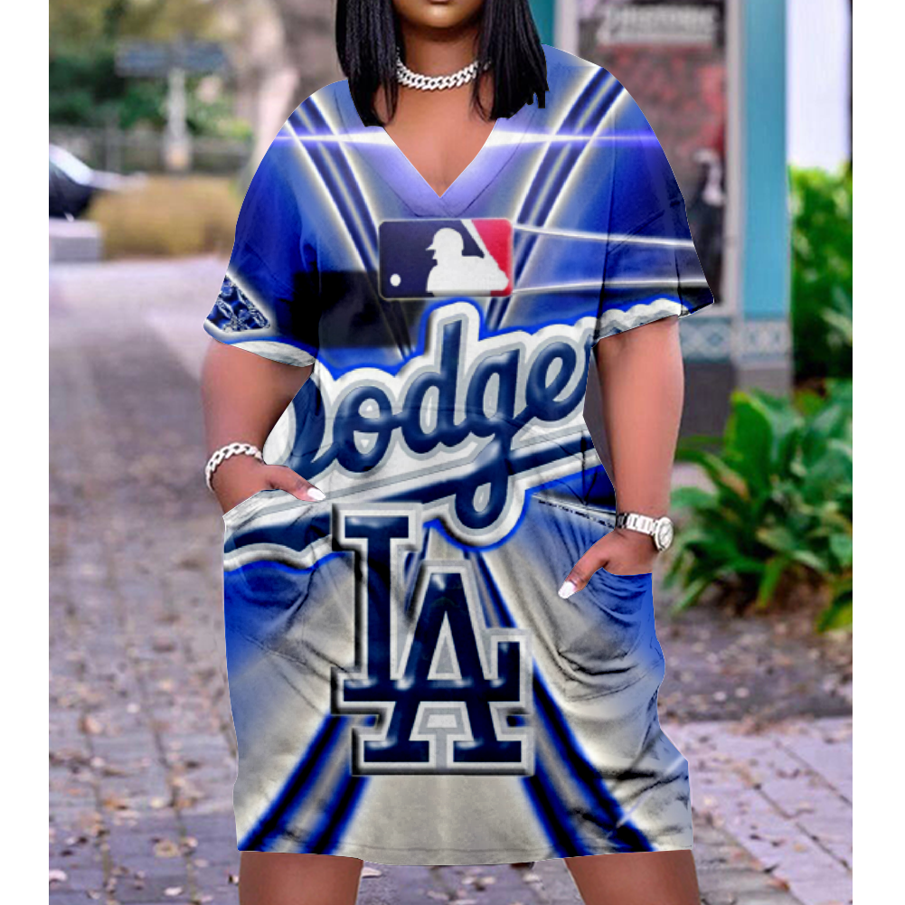 Los Angeles Dodgers V-Neck Jacket Short-Sleeved Bat-Sleeved Dress