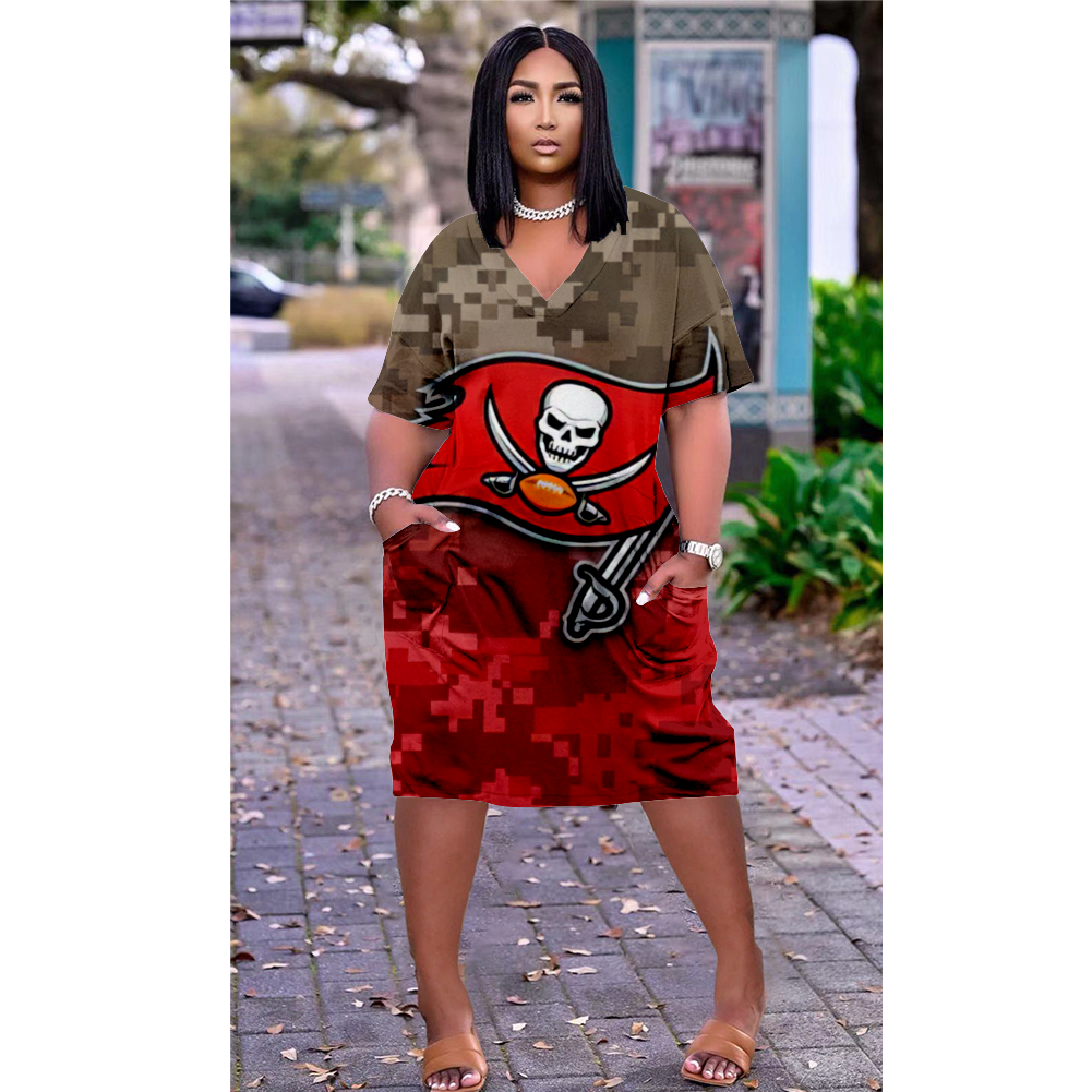 Tampa Bay Buccaneers V-Neck Jacket Short-Sleeved Bat-Sleeved Dress