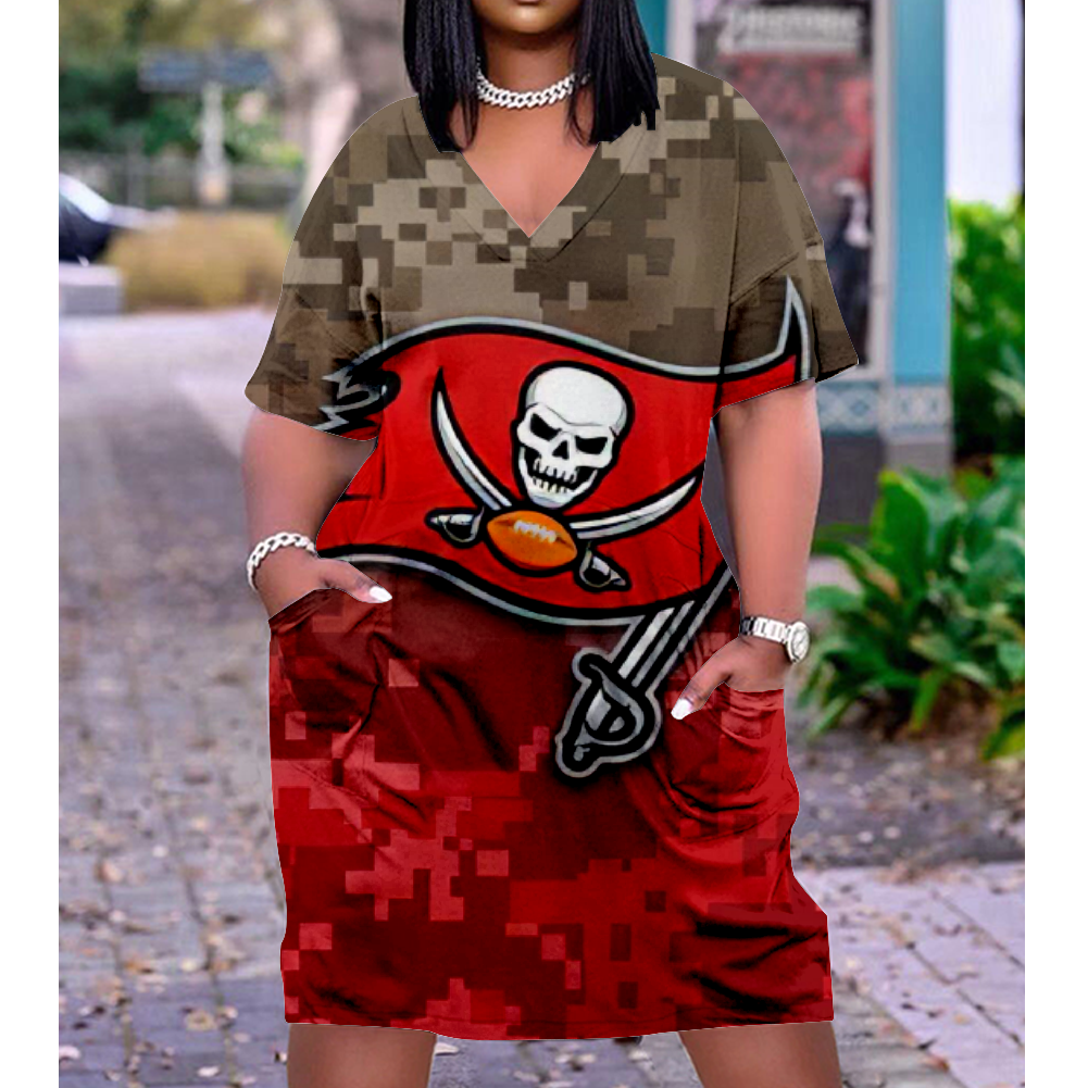 Tampa Bay Buccaneers V-Neck Jacket Short-Sleeved Bat-Sleeved Dress