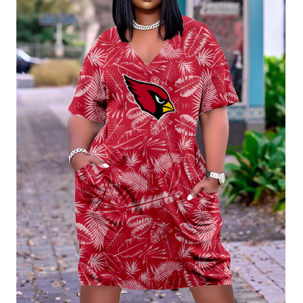 Arizona Cardinals Print V-Neck Dress Short Sleeve