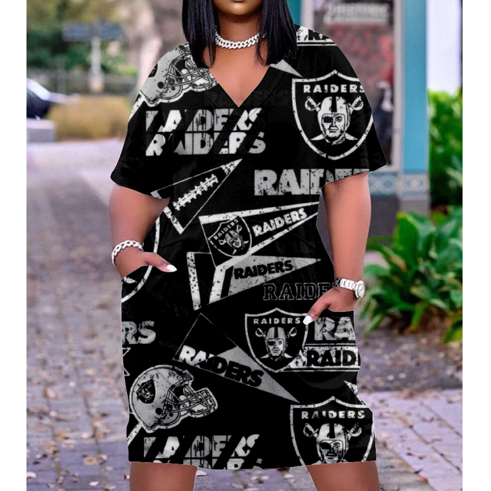 Las Vegas Raiders V-Neck Jacket Short-Sleeved Bat-Sleeved Dress