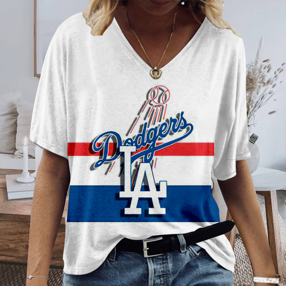 Los Angeles Dodgers Tide V-Neck Short-Sleeved Loose T-Shirt