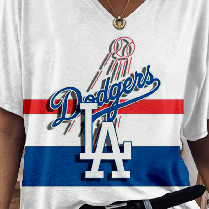 Los Angeles Dodgers Tide V-Neck Short-Sleeved Loose T-Shirt