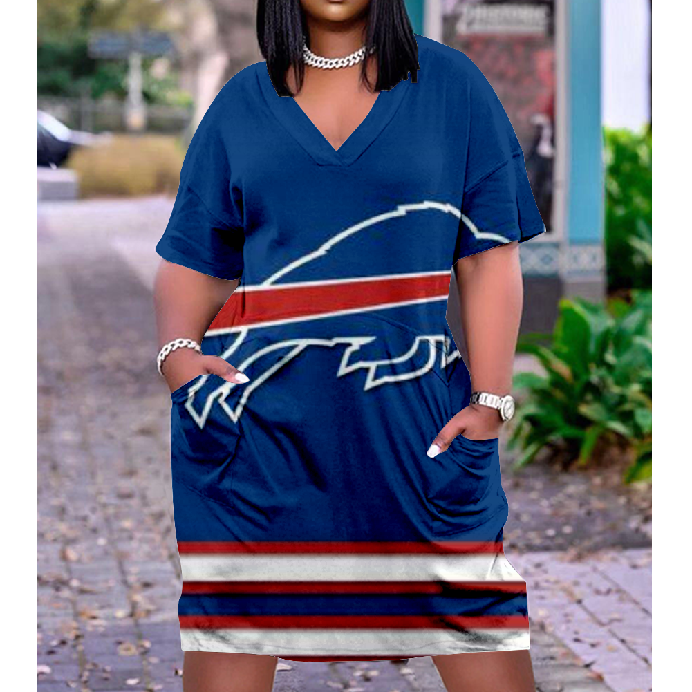 Buffalo Bills V-Neck Jacket Short-Sleeved Bat-Sleeved Dress