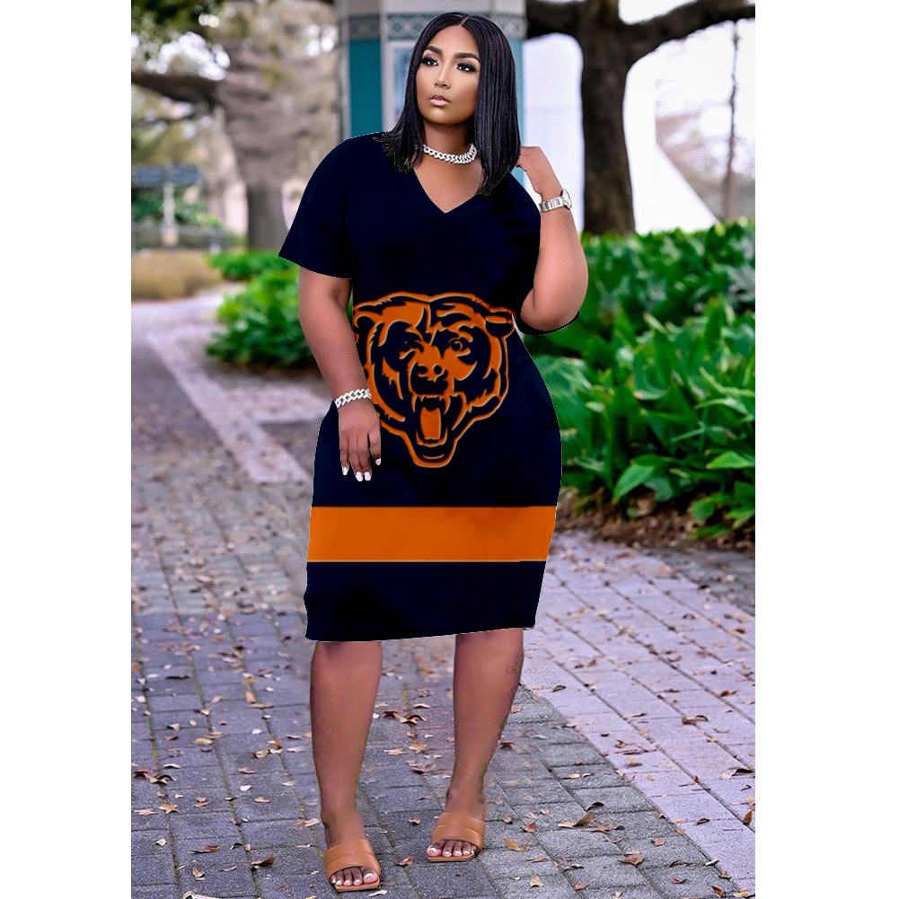 Chicago Bears V-Neck Short-Sleeved Print Dress