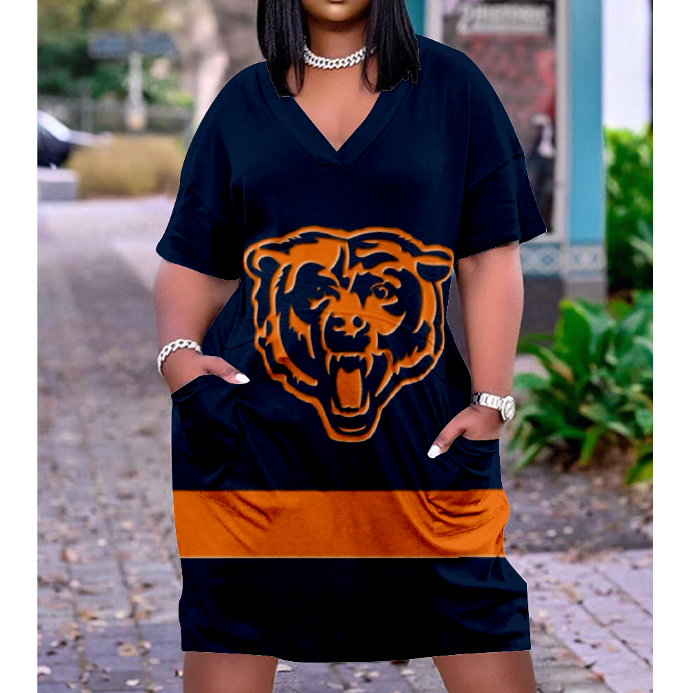 Chicago Bears V-Neck Short-Sleeved Print Dress