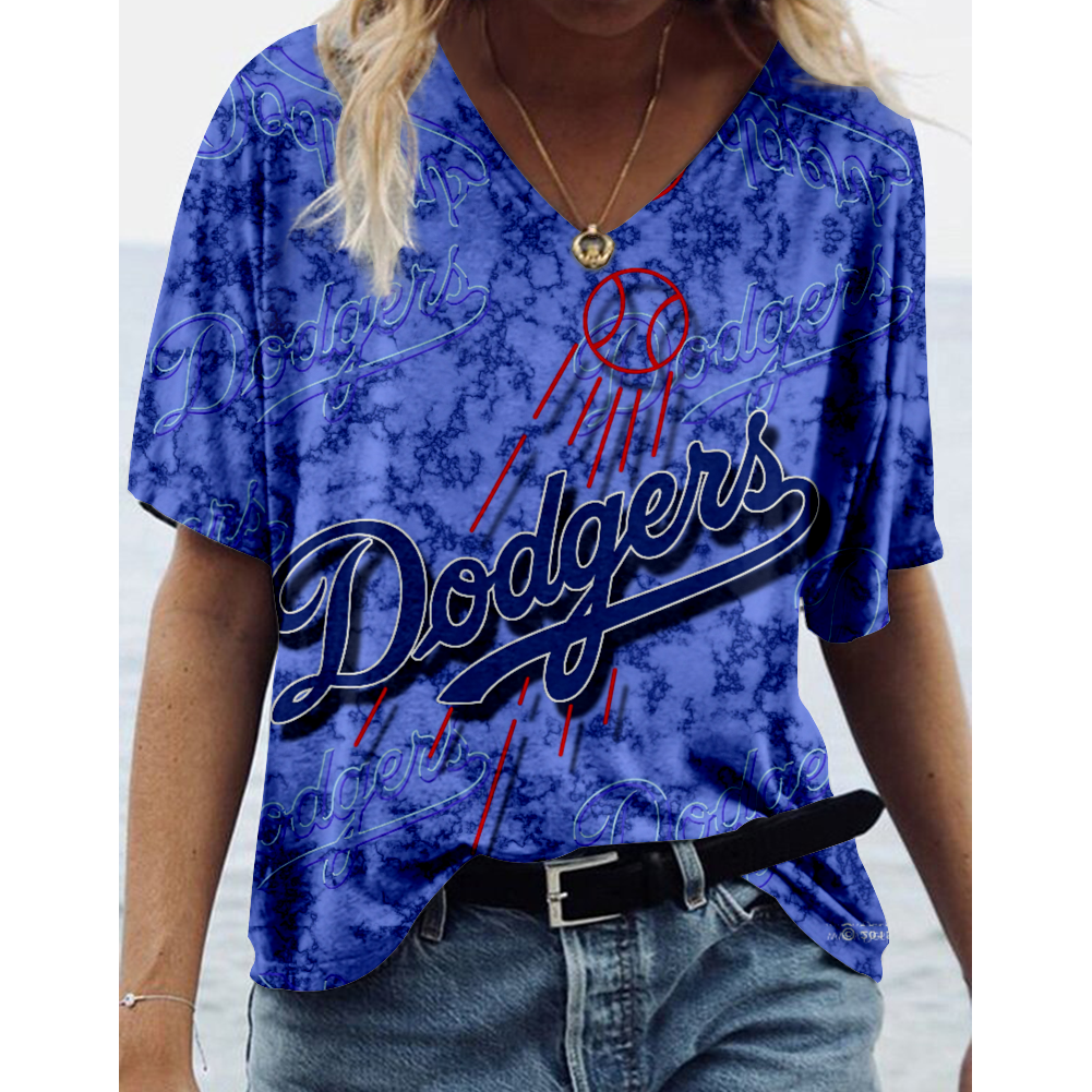 Los Angeles Dodgers Tide V-Neck Short-Sleeved Loose T-Shirt