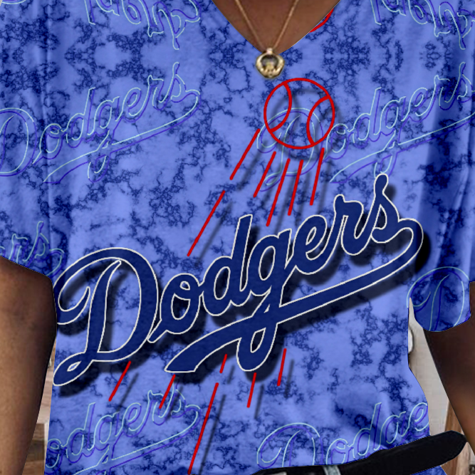 Los Angeles Dodgers Tide V-Neck Short-Sleeved Loose T-Shirt