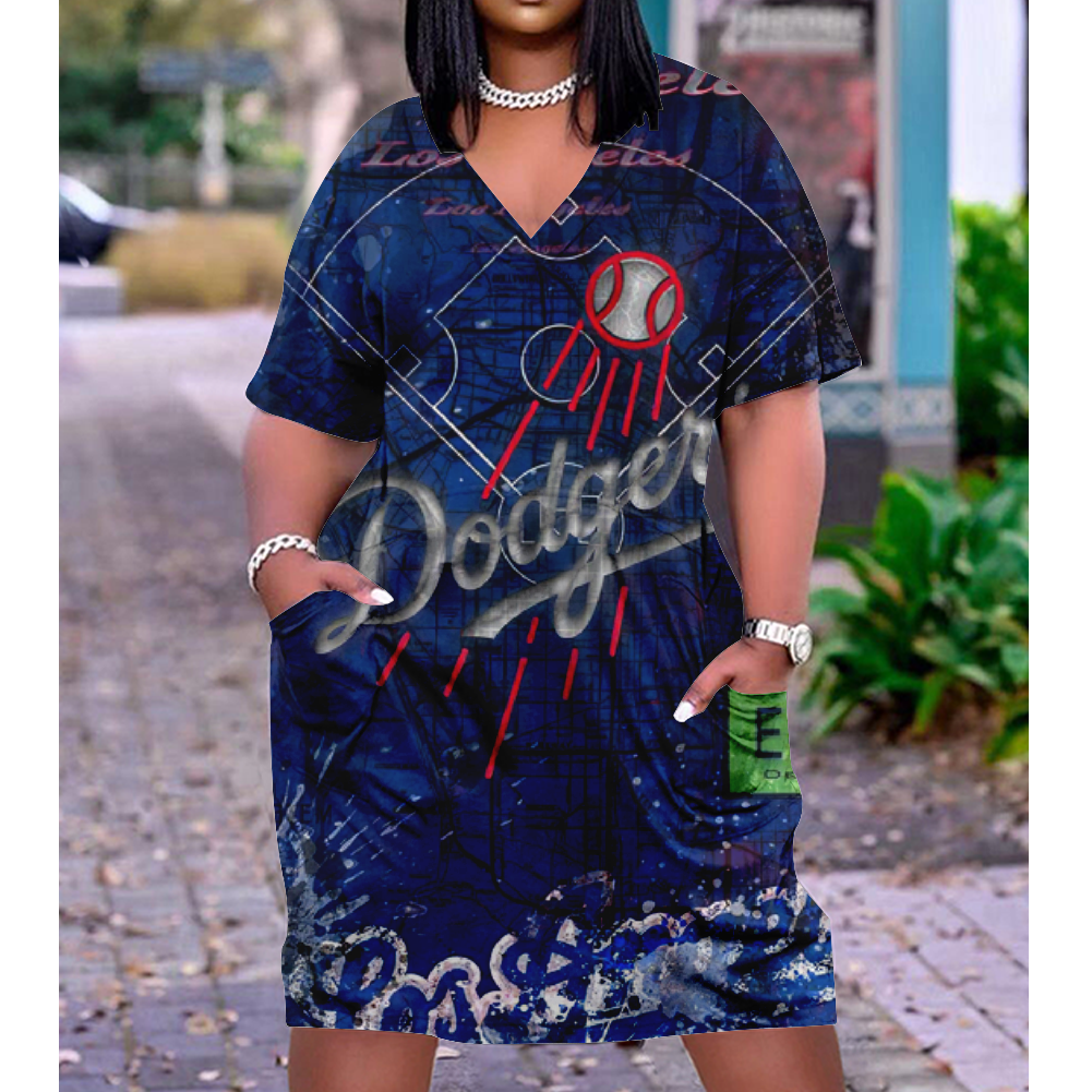 Los Angeles Dodgers V-Neck Jacket Short-Sleeved Bat-Sleeved Dress