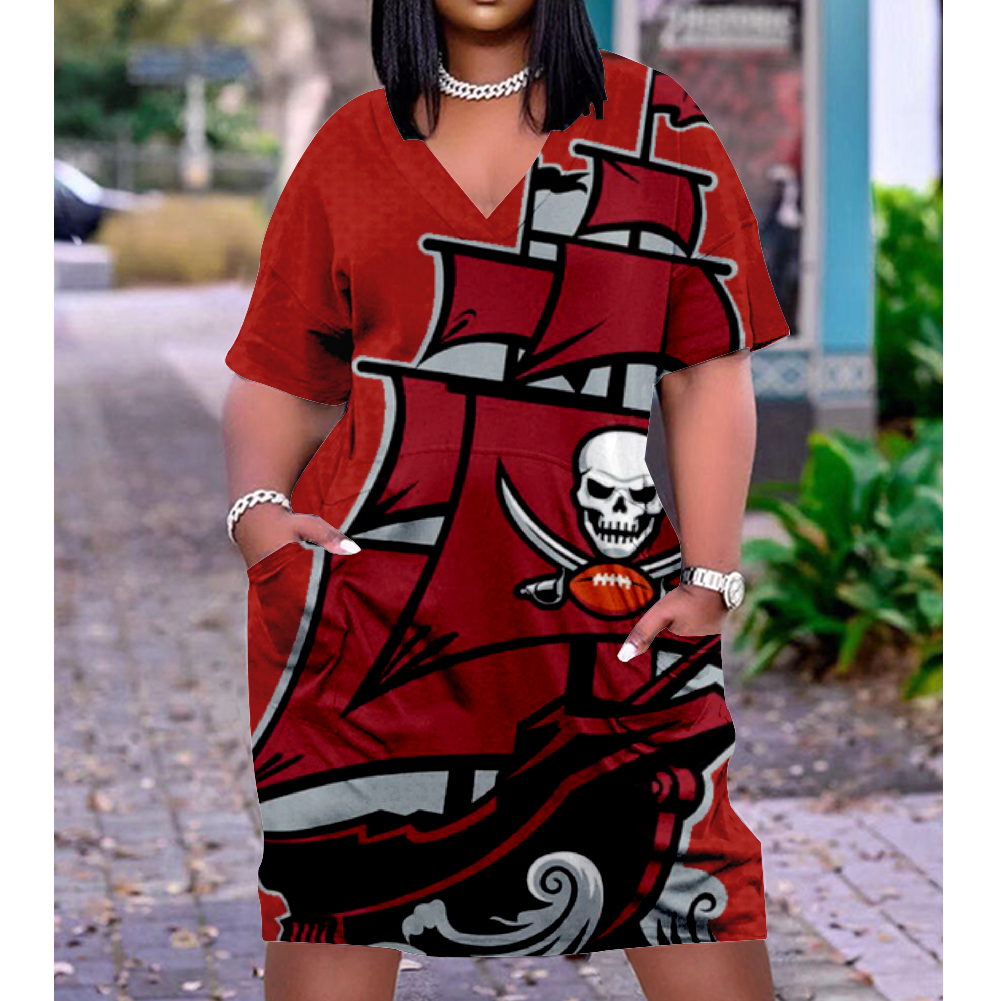 Tampa Bay Buccaneers V-Neck Jacket Short-Sleeved Bat-Sleeved Dress