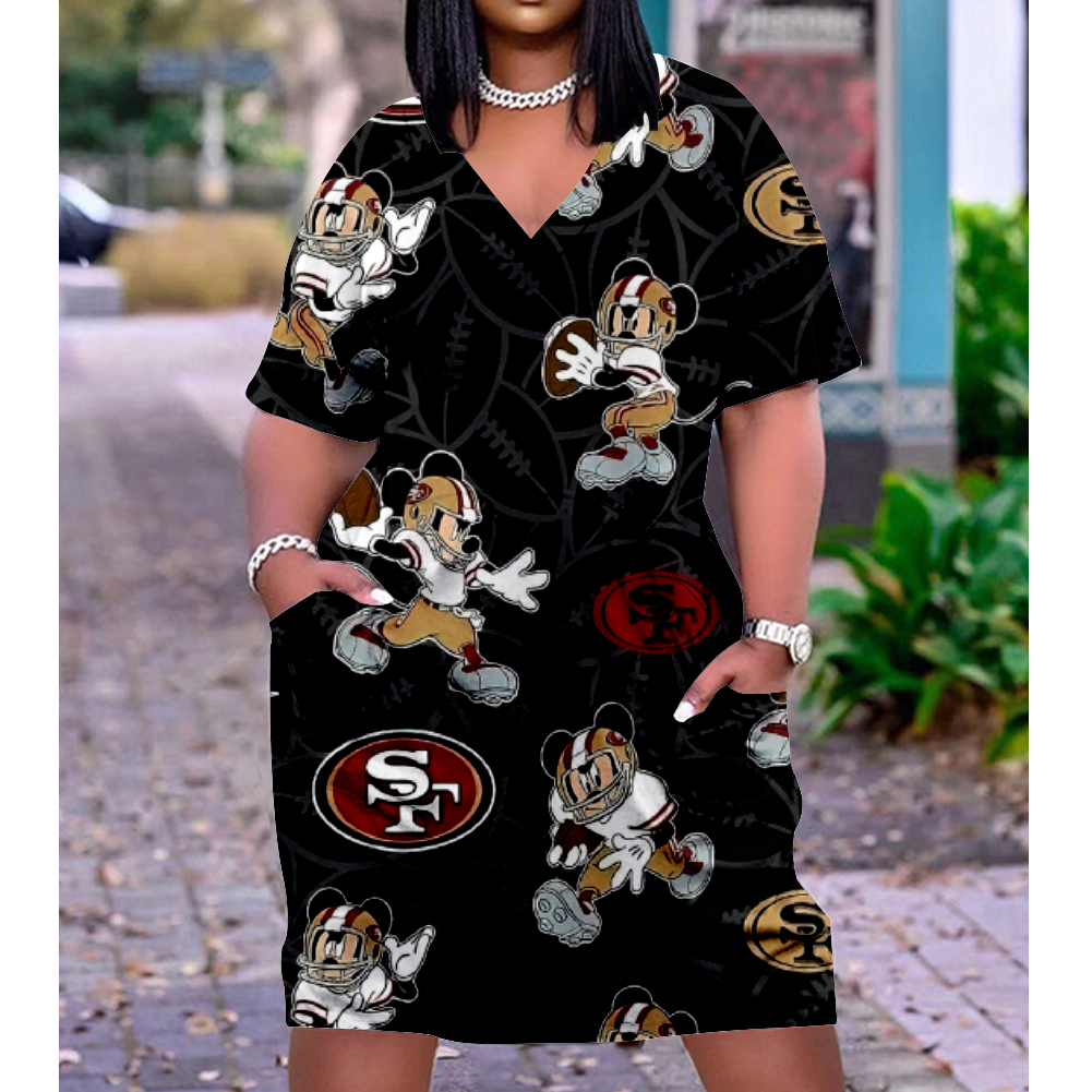 SAN FRANCISCO 49ERS Print V-Neck Dress Short Sleeve