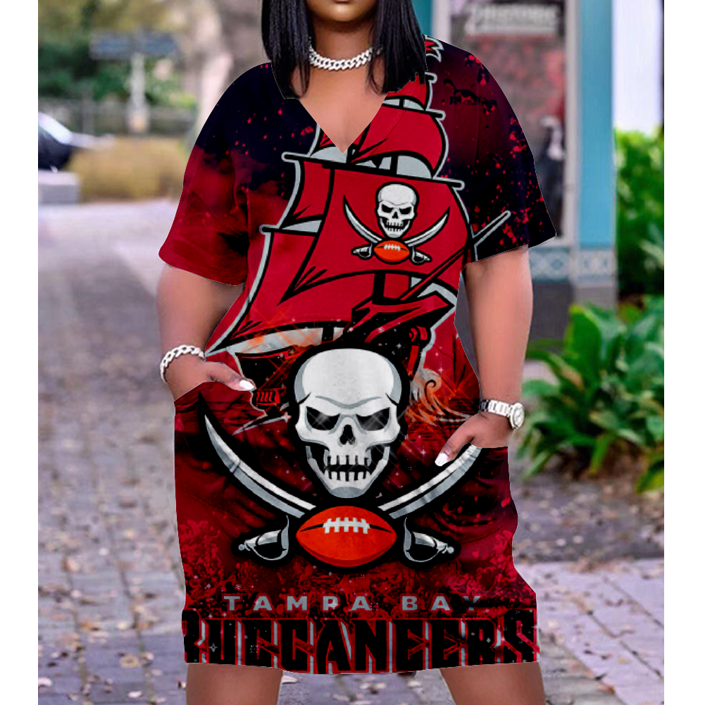 Tampa Bay Buccaneers V-Neck Jacket Short-Sleeved Bat-Sleeved Dress