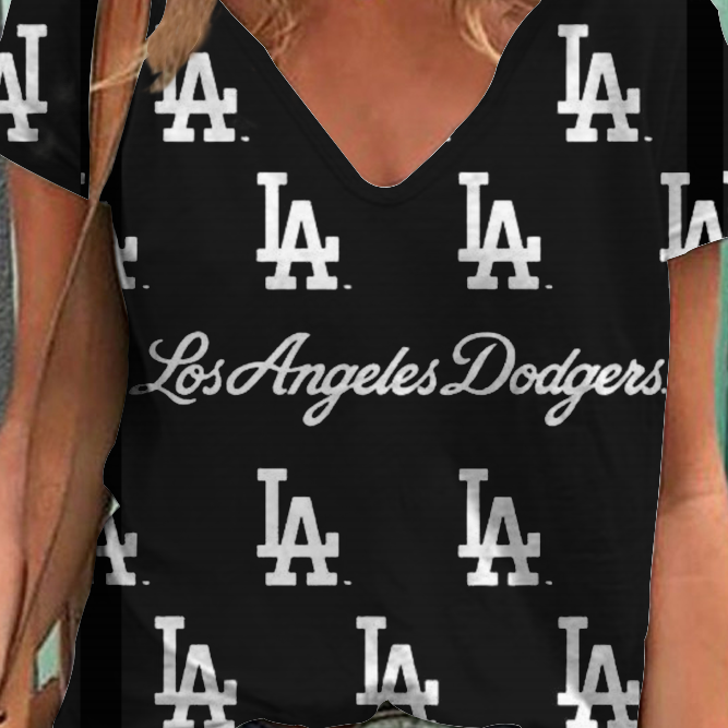 Los Angeles Dodgers Tide V-Neck Short-Sleeved Loose T-Shirt