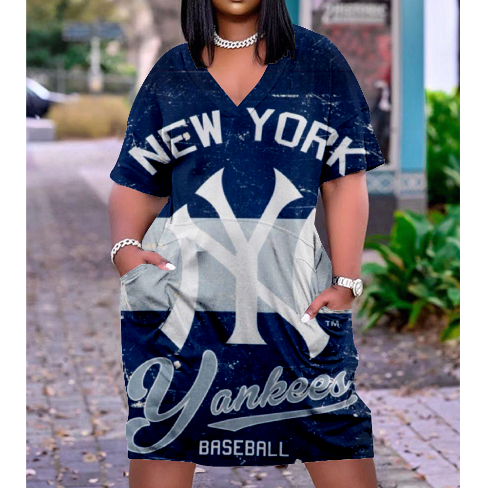 New York Yankees V-Neck Jacket Short-Sleeved Bat-Sleeved Dress