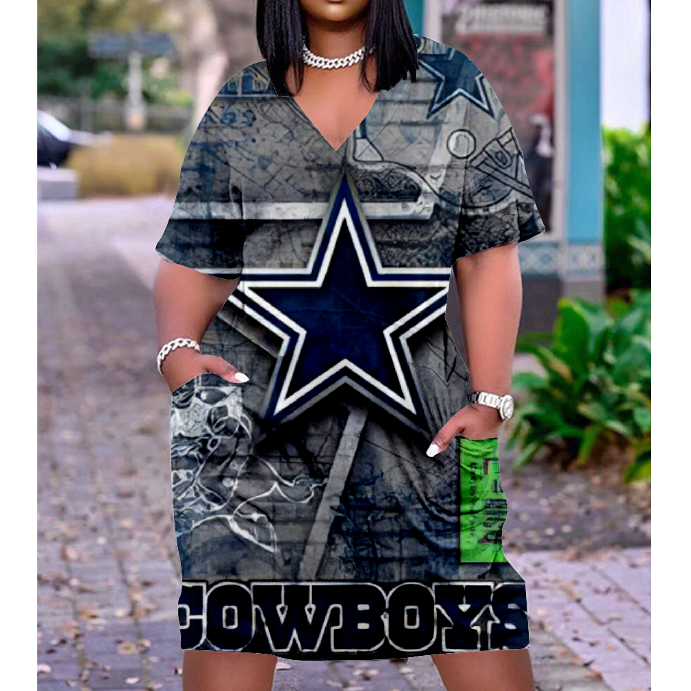 Dallas Cowboys V-Neck Jacket Short-Sleeved Bat-Sleeved Dress