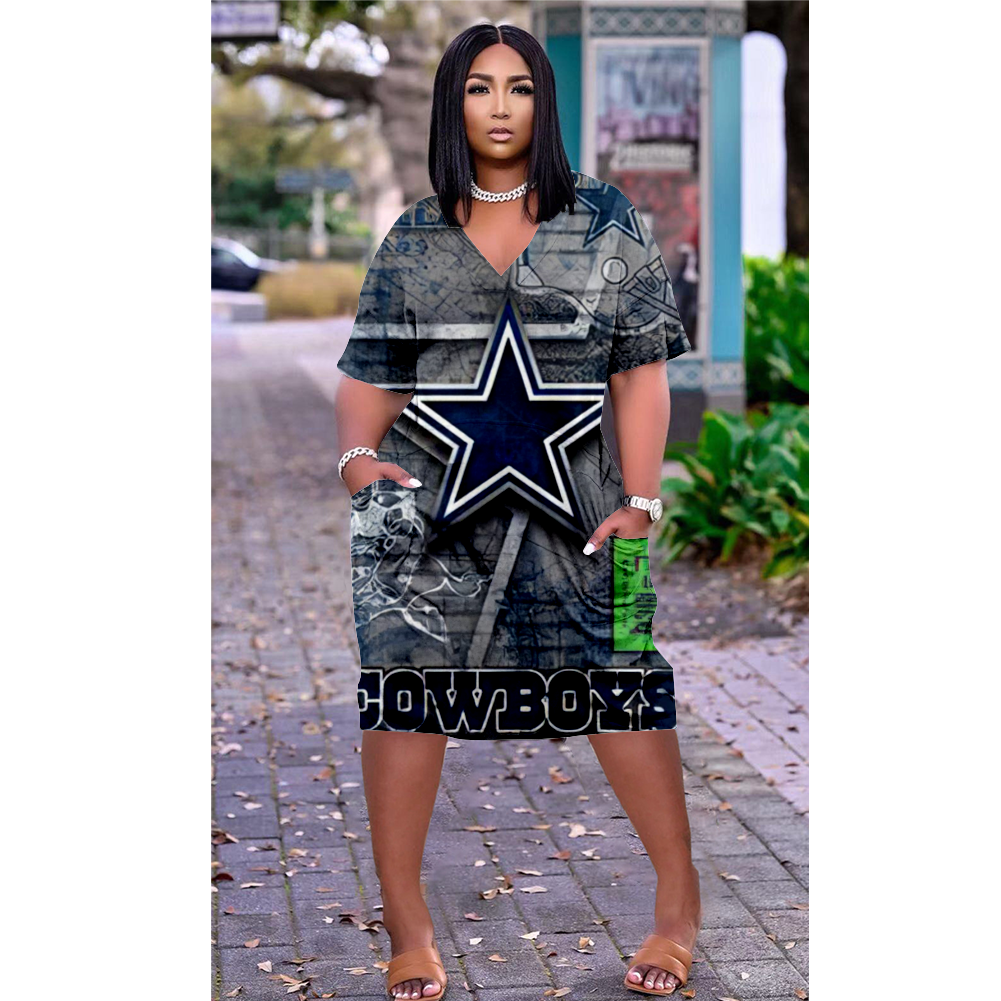 Dallas Cowboys V-Neck Jacket Short-Sleeved Bat-Sleeved Dress