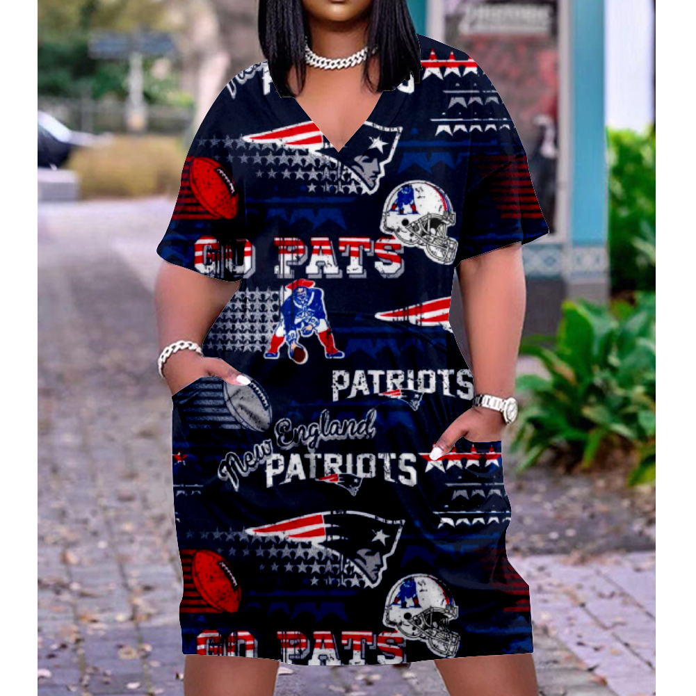 New England Patriots V-Neck Short-Sleeved Print Dress