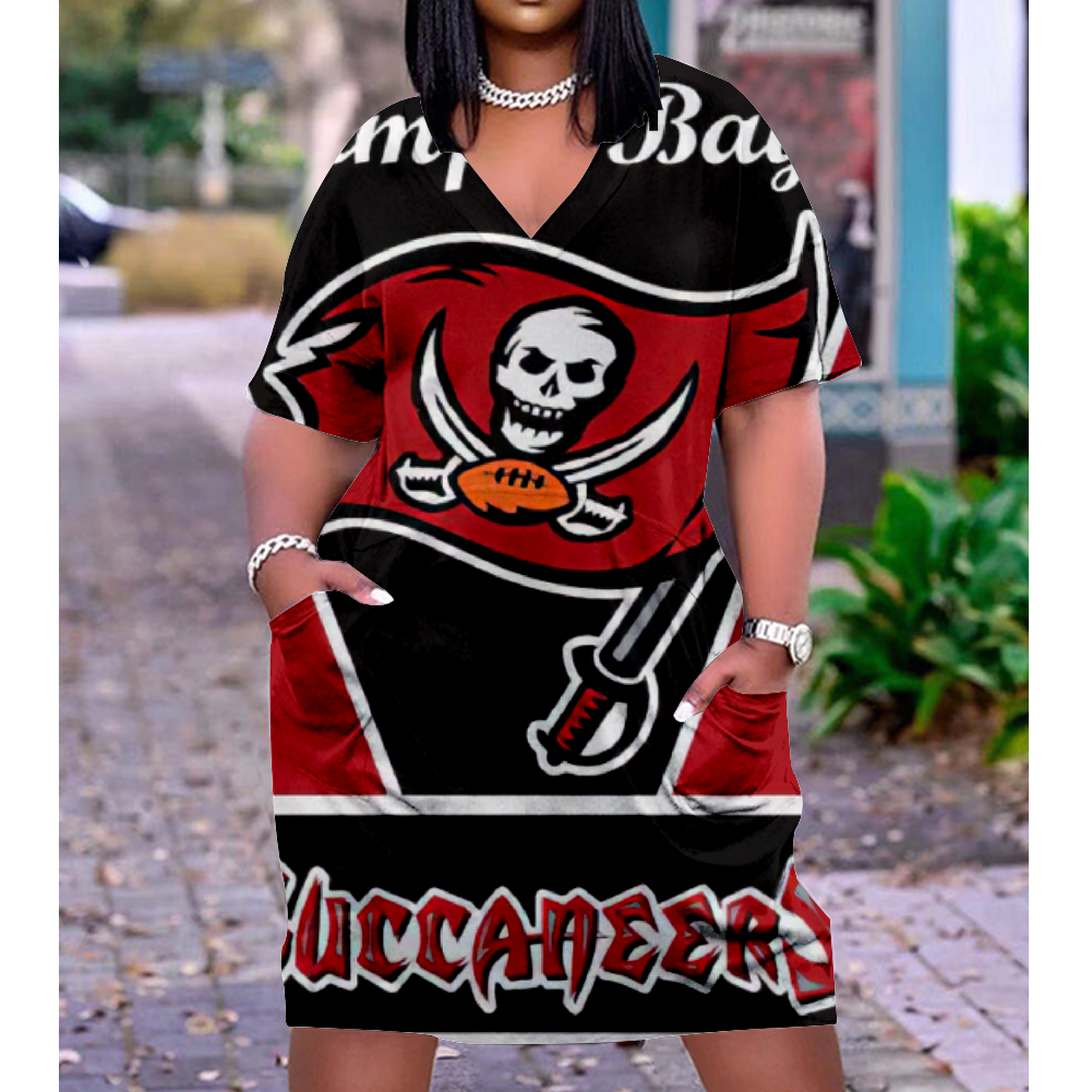 Tampa Bay Buccaneers V-Neck Jacket Short-Sleeved Bat-Sleeved Dress