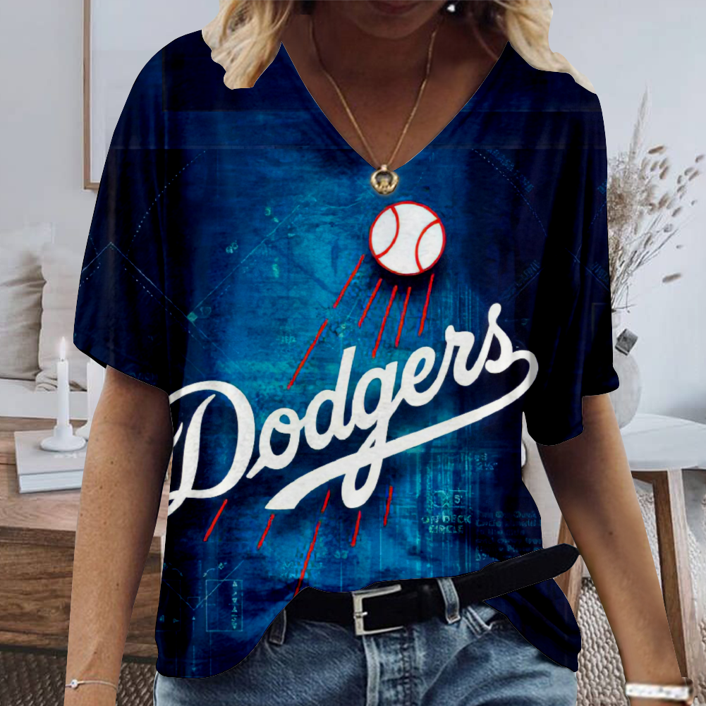 Los Angeles Dodgers Tide V-Neck Short-Sleeved Loose T-Shirt