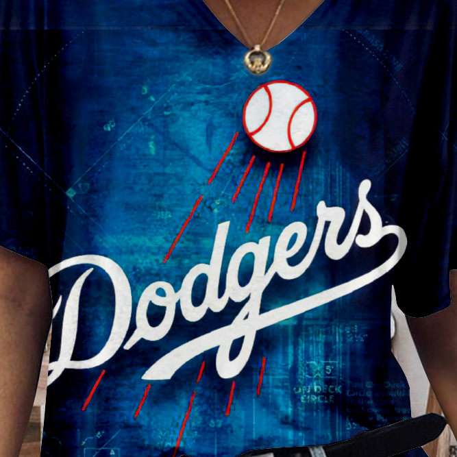 Los Angeles Dodgers Tide V-Neck Short-Sleeved Loose T-Shirt