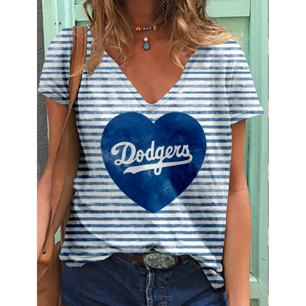 Los Angeles Dodgers Tide V-Neck Short-Sleeved Loose T-Shirt