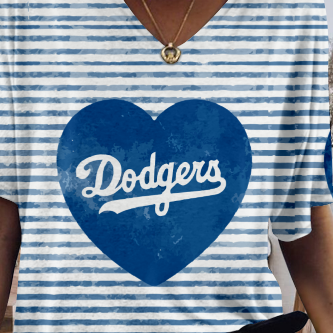 Los Angeles Dodgers Tide V-Neck Short-Sleeved Loose T-Shirt