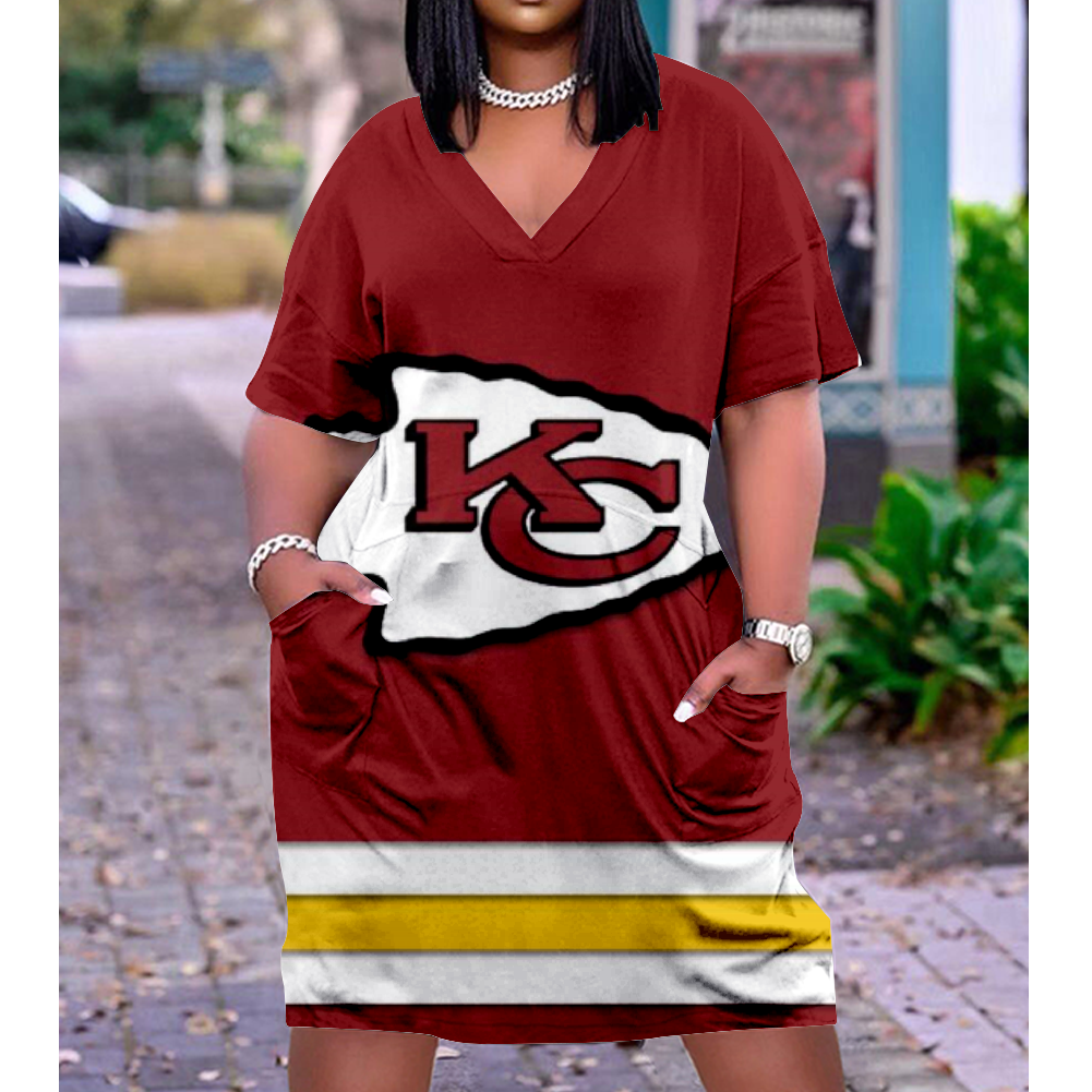 Kansas City Chiefs V-Neck Jacket Short-Sleeved Bat-Sleeved Dress