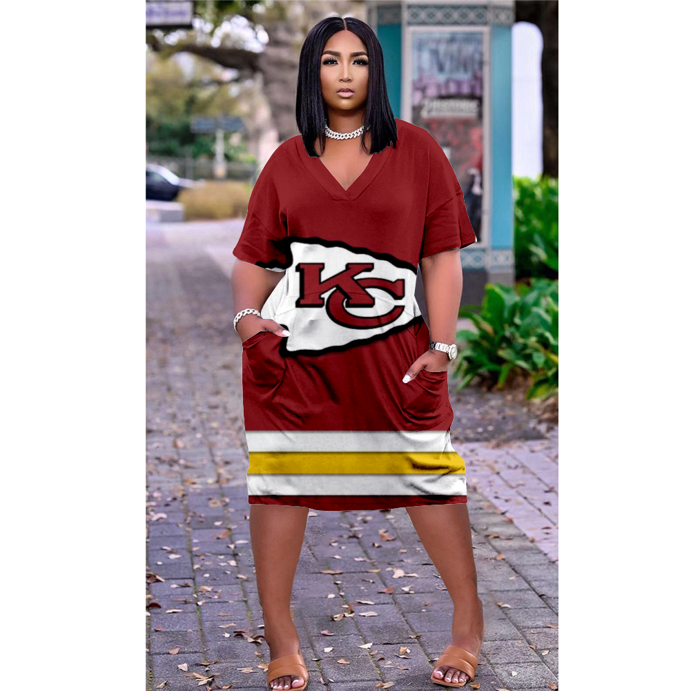 Kansas City Chiefs V-Neck Jacket Short-Sleeved Bat-Sleeved Dress