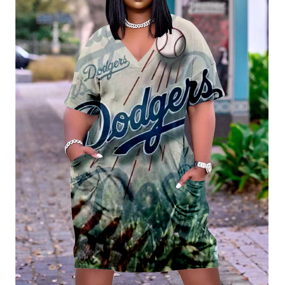 Los Angeles Dodgers V-Neck Jacket Short-Sleeved Bat-Sleeved Dress