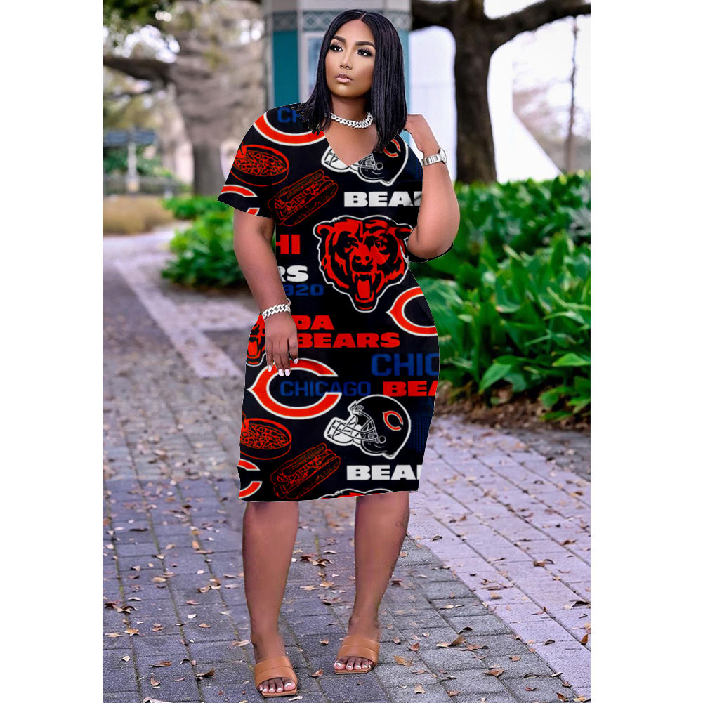 Chicago Bears V-Neck Short-Sleeved Print Dress