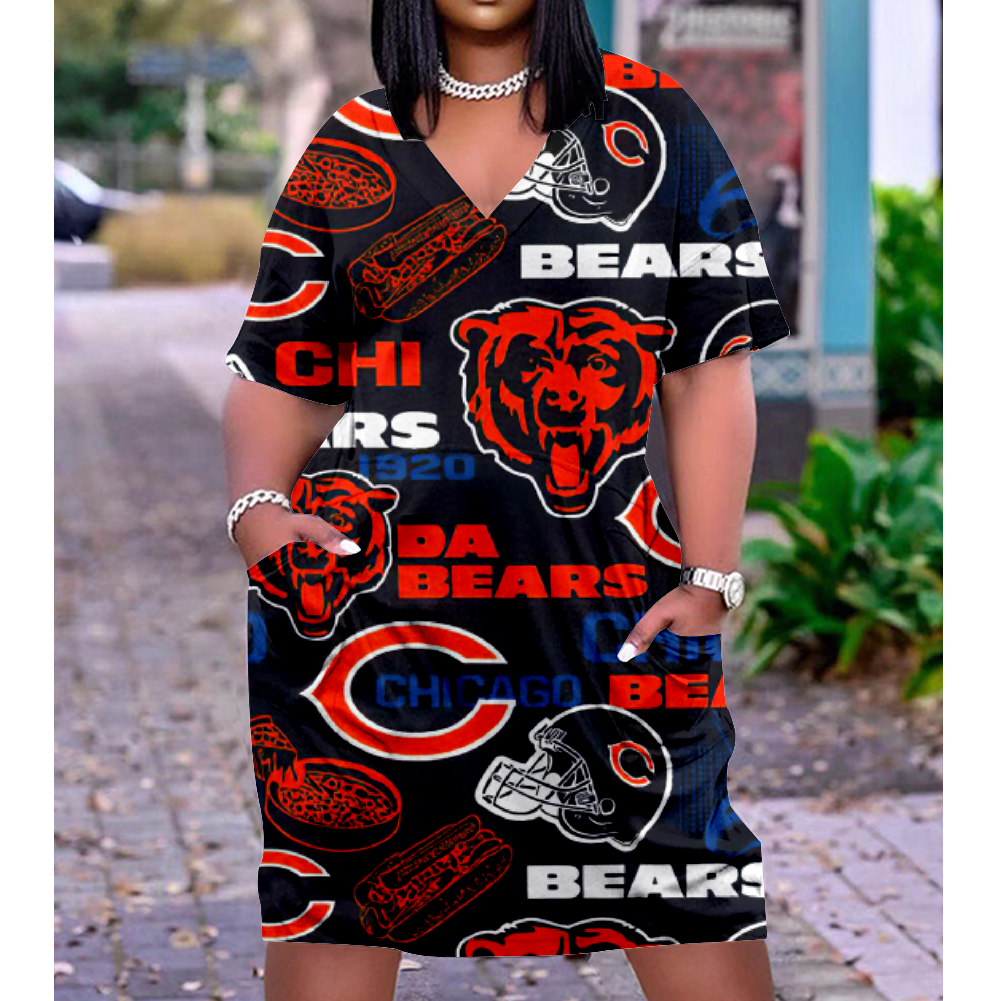 Chicago Bears V-Neck Short-Sleeved Print Dress