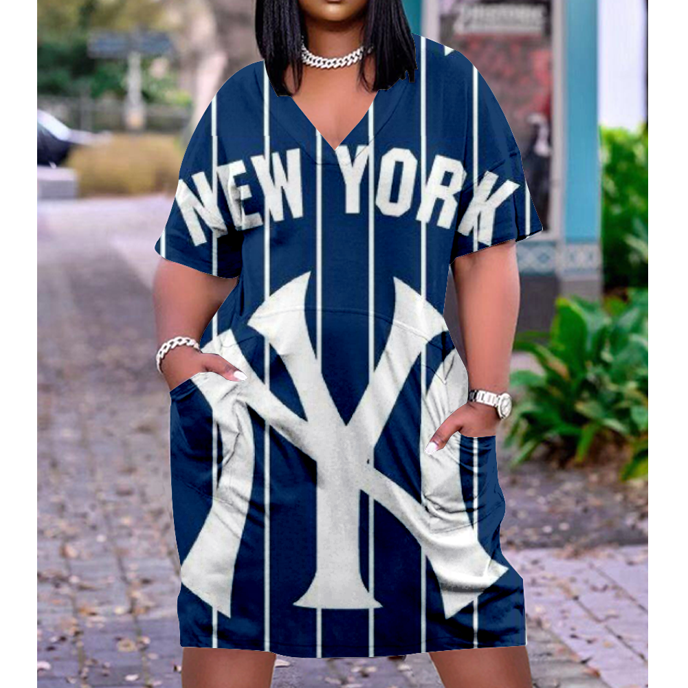 New York Yankees V-Neck Jacket Short-Sleeved Bat-Sleeved Dress