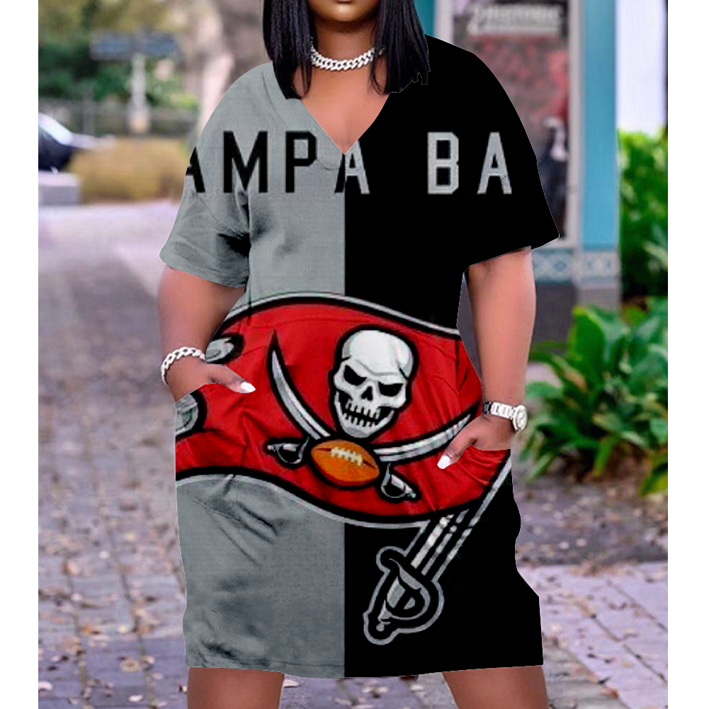 Tampa Bay Buccaneers V-Neck Jacket Short-Sleeved Bat-Sleeved Dress