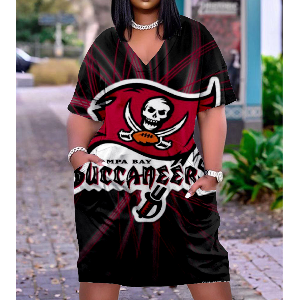 Tampa Bay Buccaneers V-Neck Jacket Short-Sleeved Bat-Sleeved Dress